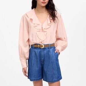 Madewell Harlow Superwide Jean Short Airy Denim McNair Wash Pleated High Rise 24
